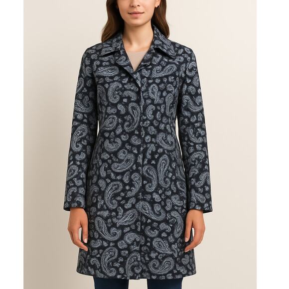 Michael Kors Navy Blue Paisley Trench Coat Women’s Size Small - Picture 1 of 9